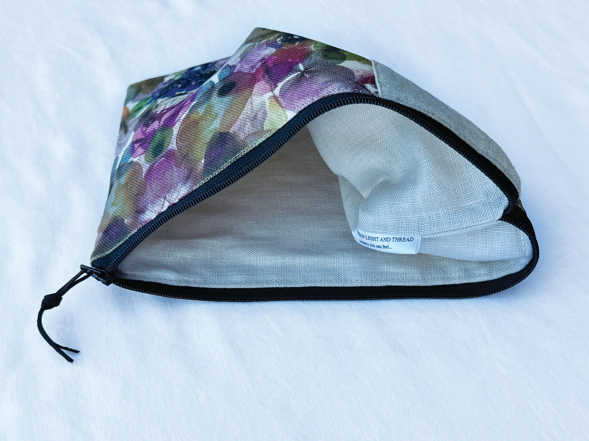The Kingston Pouch - Petal Medley Fabric with cream linen accent