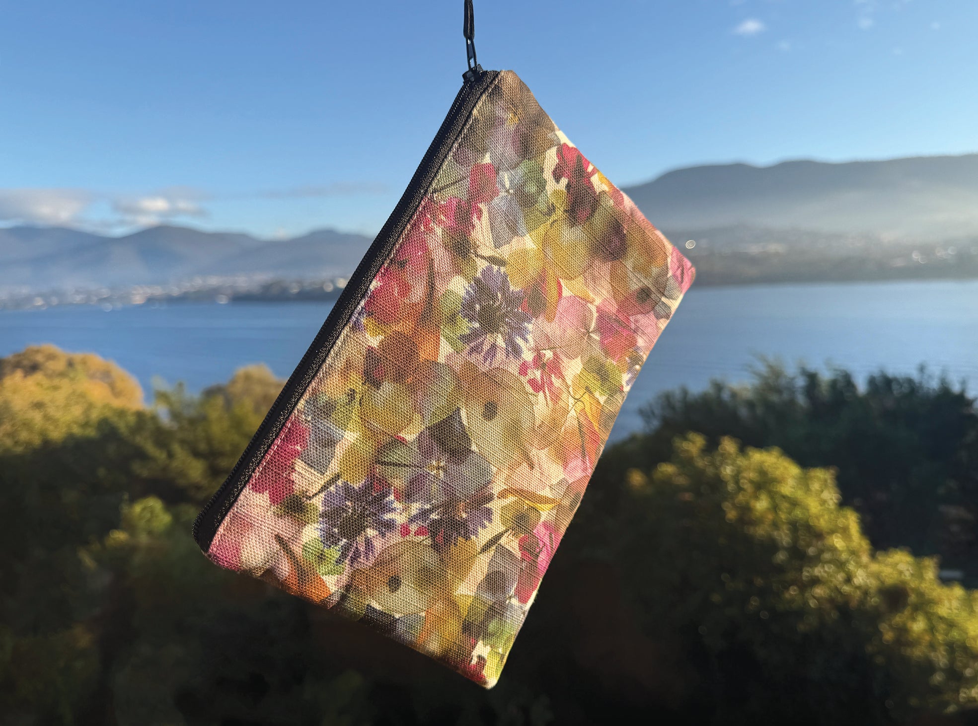 The Kingston Pouch - Petal Medley Fabric with cream linen accent