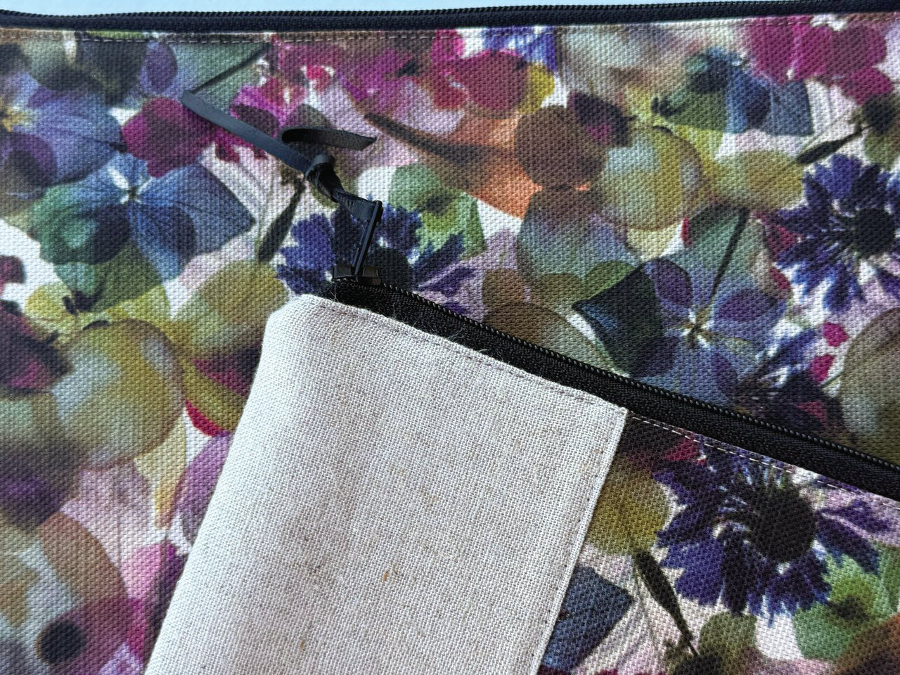 The Kingston Pouch - Petal Medley Fabric with cream linen accent