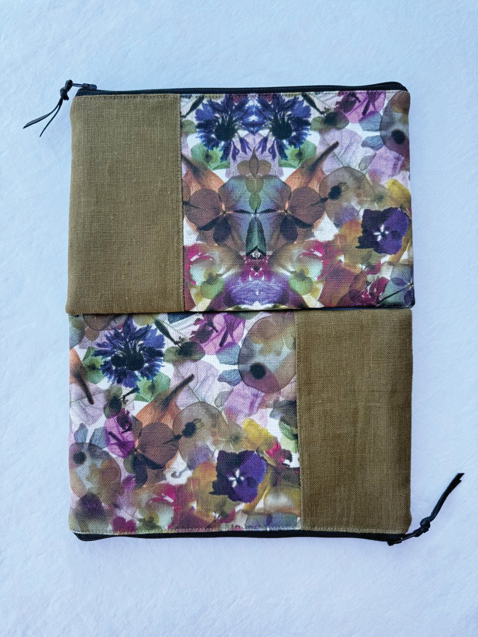 The Kingston Pouch - Petal Medley Fabric with olive linen accent