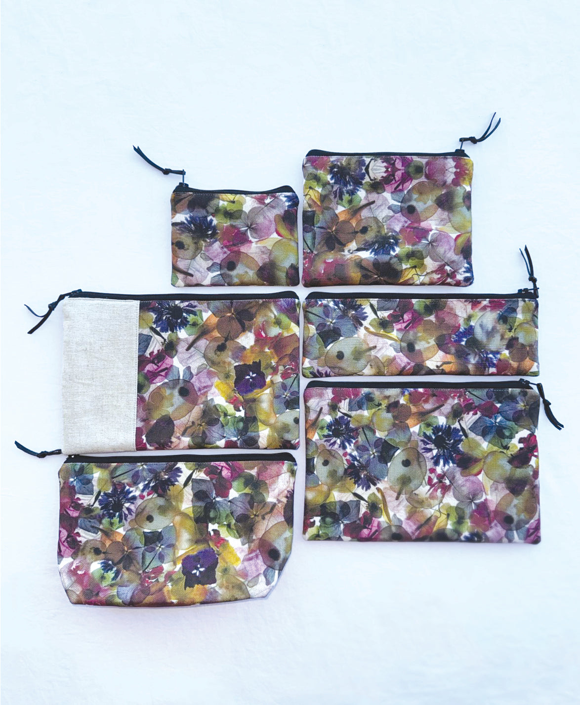 The Kingston Pouch - Petal Medley Fabric with cream linen accent