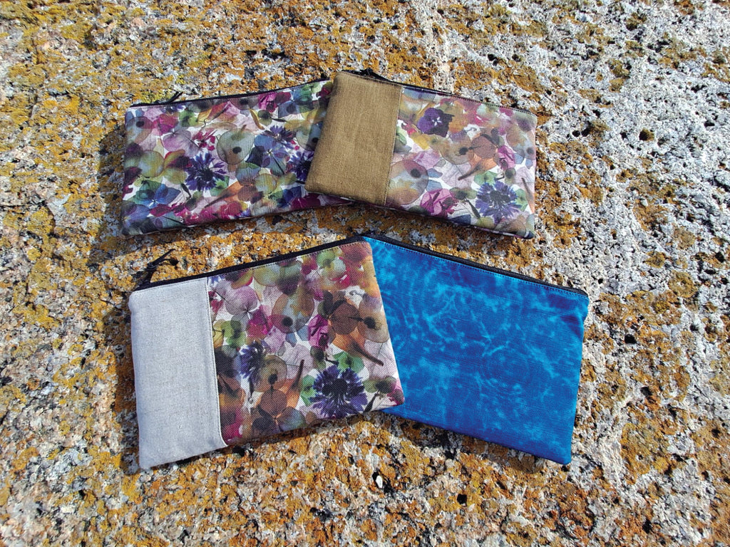 The Kingston Pouch - Petal Medley Fabric with olive linen accent